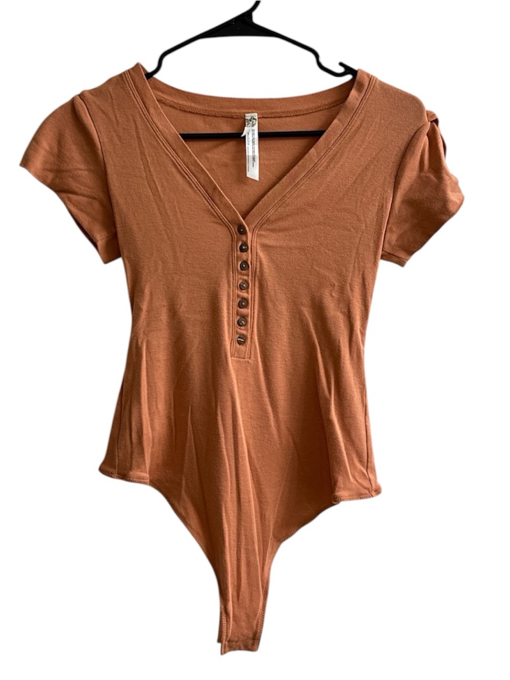 Intimately Free People Short Sleeve Rust Button-Front V-Neck Bodysuit